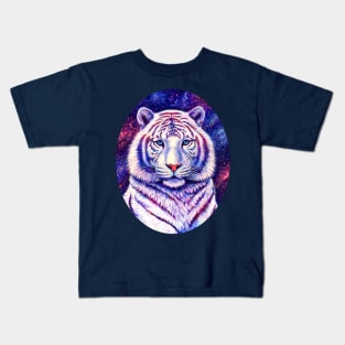 Colorful Cosmic White Tiger Kids T-Shirt